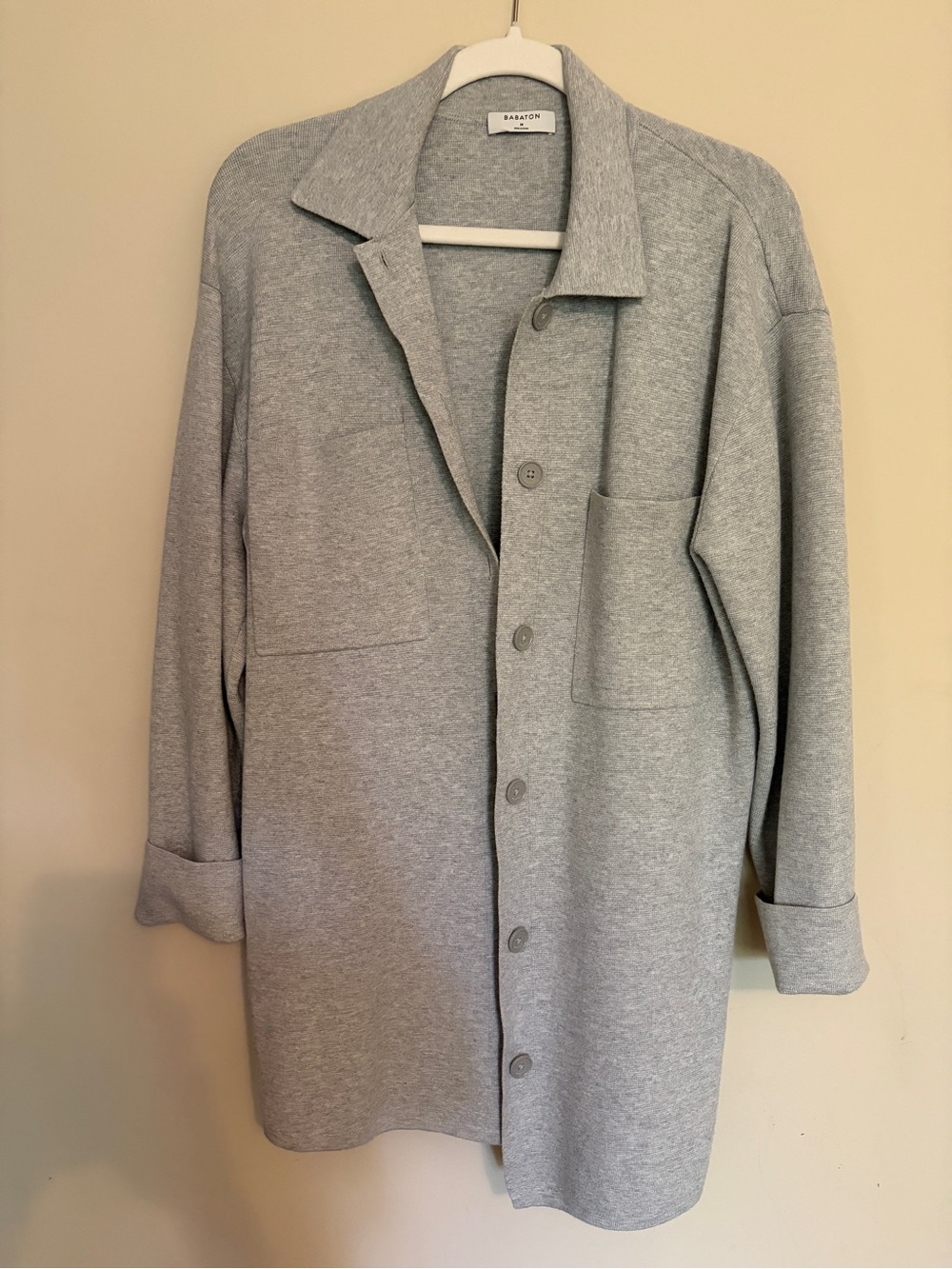 Babaton Light Gray Button-Up Long Cardigan Sweater